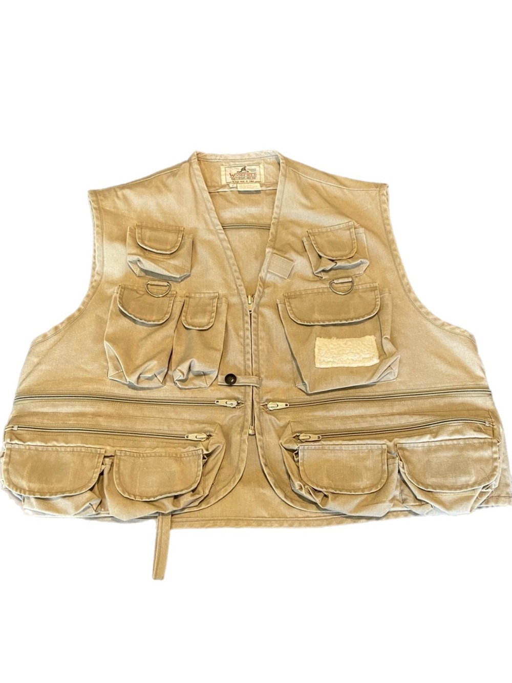 WOODFIELD Utility Cargo Vest Sz Large Hunting Fishing Photography Tan Gorpcore